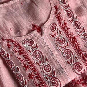 Women's Lakhnavi Handcrafted Mul Chanderi Semi Kurta And Dupatta Set