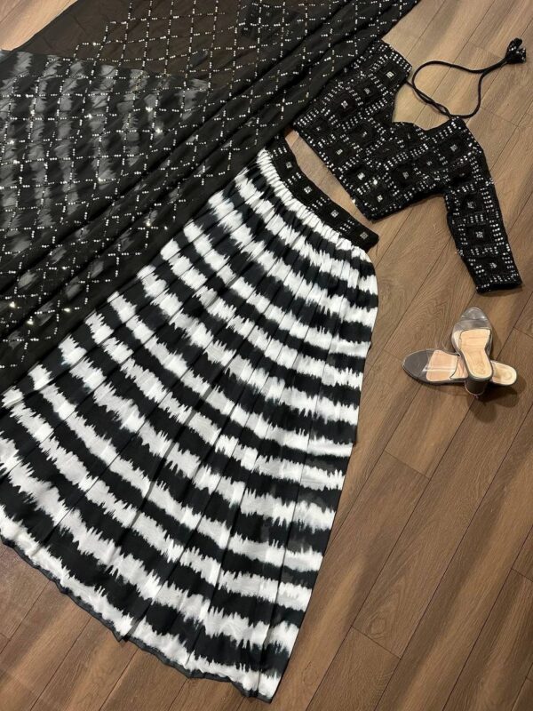 Exclusive Black & white Georgette Lehenga Set with Sequin Embellishments - Image 4