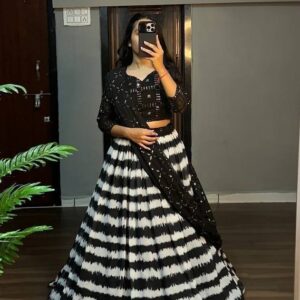 Exclusive Black & white Georgette Lehenga Set with Sequin Embellishments