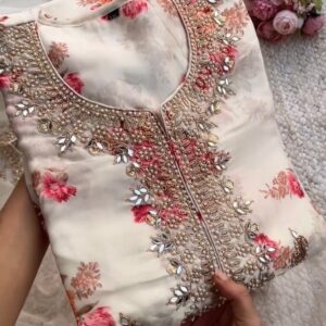 Beautiful Off White Kundan Organza Suit