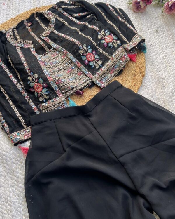 Pure Georgette Coord With Jacket -Black - Image 2
