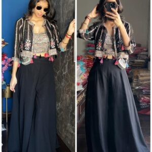 Pure Georgette Coord With Jacket -Black