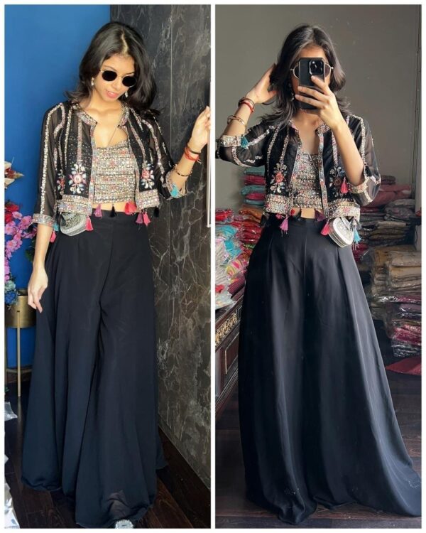 Pure Georgette Coord With Jacket -Black