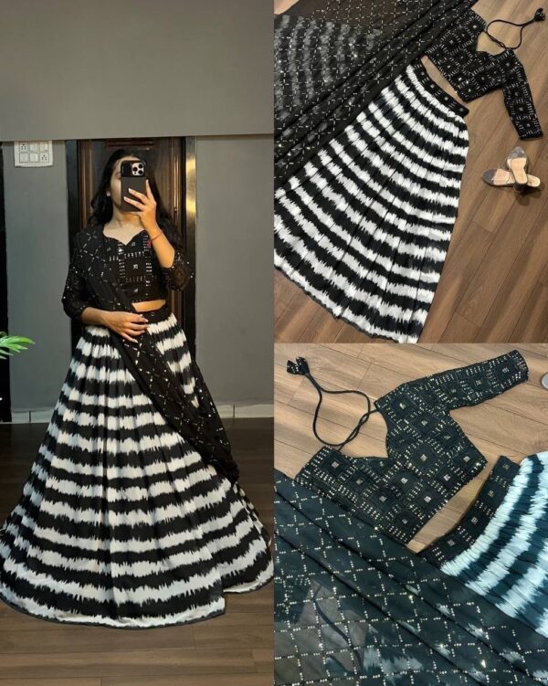 Exclusive Black & white Georgette Lehenga Set with Sequin Embellishments - Image 2