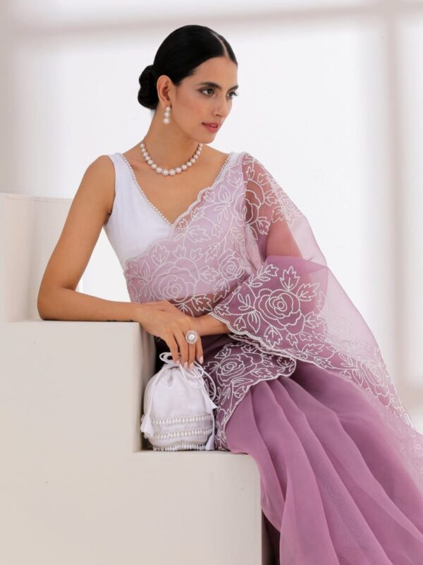 beautiful saree in soft organza made it with embroidery  saree with blouse - Image 2