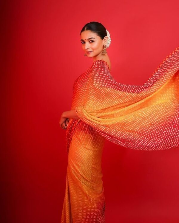 Alia Bhatt Designer Silk Satin Georgette Saree - Image 3