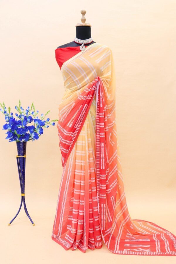 Alia Bhatt Designer Georgette Silk Saree With Contras Blouse Piece - Image 4