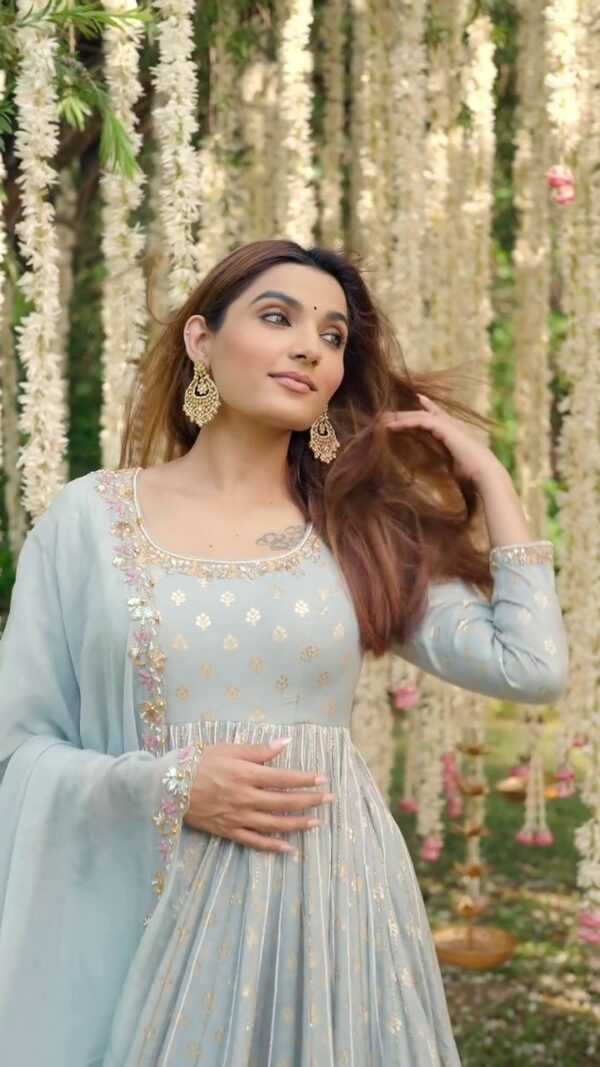 Designer Party Wear Light Green Anarkali Suit - Image 3