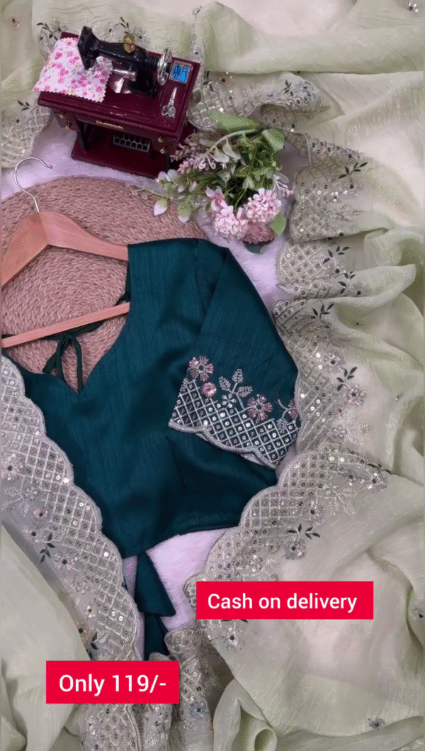 LightGreen Green Georgette No Type Embroidered Free Size Wedding Dyed/ Washed Trendy Saree - Image 2
