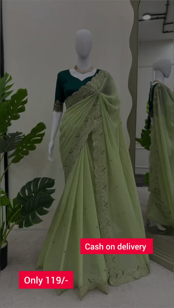 LightGreen Green Georgette No Type Embroidered Free Size Wedding Dyed/ Washed Trendy Saree