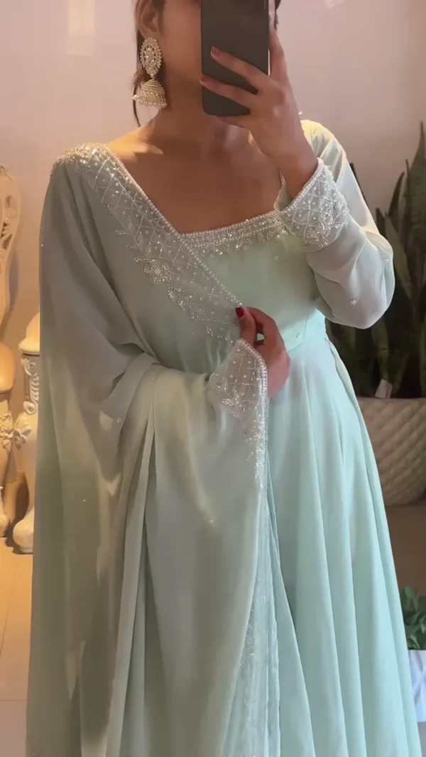 Sky Blue Real Mirror Work Anarkali Suit - Image 2
