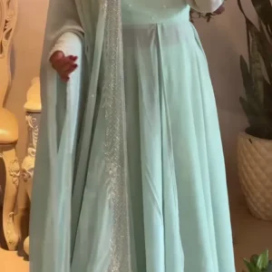 Sky Blue Real Mirror Work Anarkali Suit
