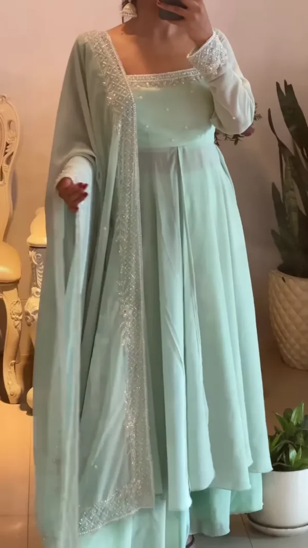 Sky Blue Real Mirror Work Anarkali Suit