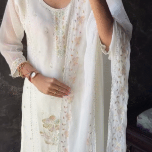 Floral Embroidered Pakistani Style Semi Stitched Dress Material