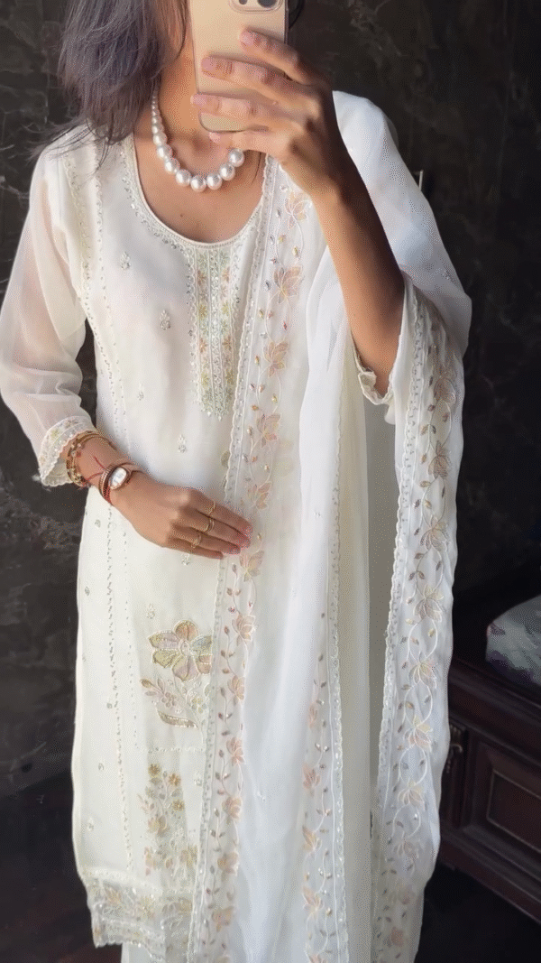 Floral Embroidered Pakistani Style Semi Stitched Dress Material
