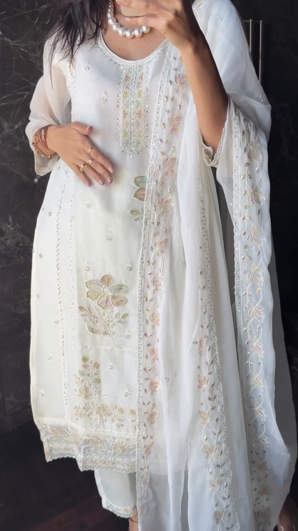 Floral Embroidered Pakistani Style Semi Stitched Dress Material - Image 2