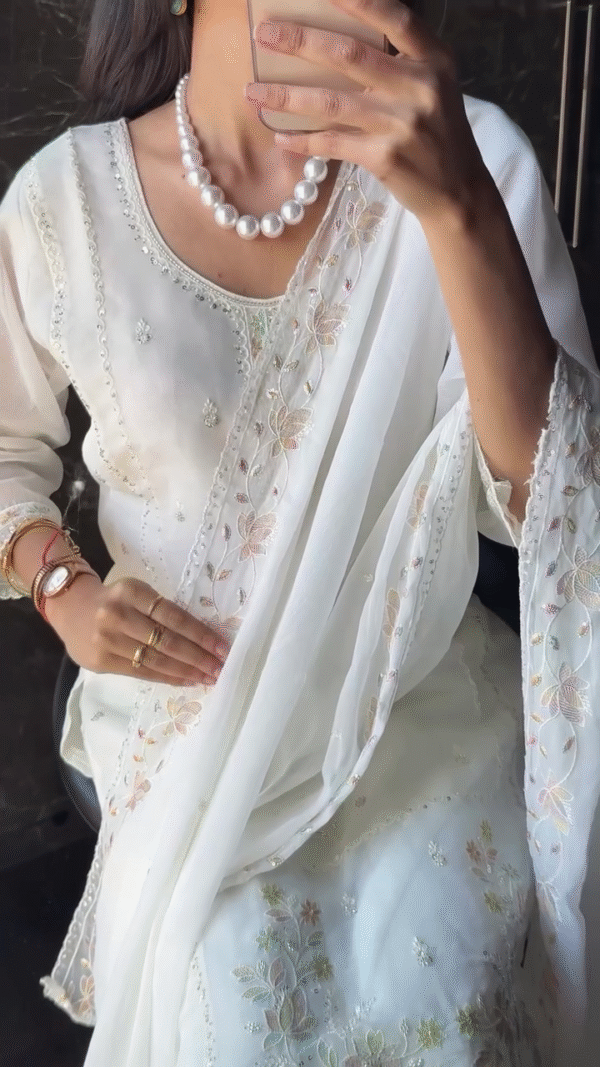 Floral Embroidered Pakistani Style Semi Stitched Dress Material - Image 3