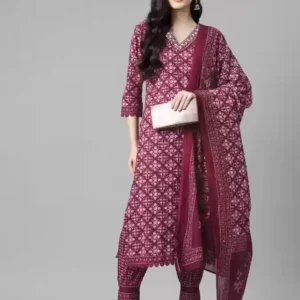 WINE COLOUR FLORAL COTTON AFGHANI SUIT SET – BANDHANI JAIPUR