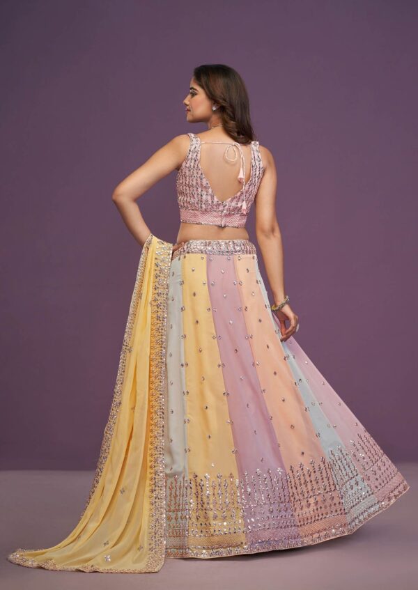 Multicolour Thread Sequin Embroidered Georgette Lehenga Set - Image 2